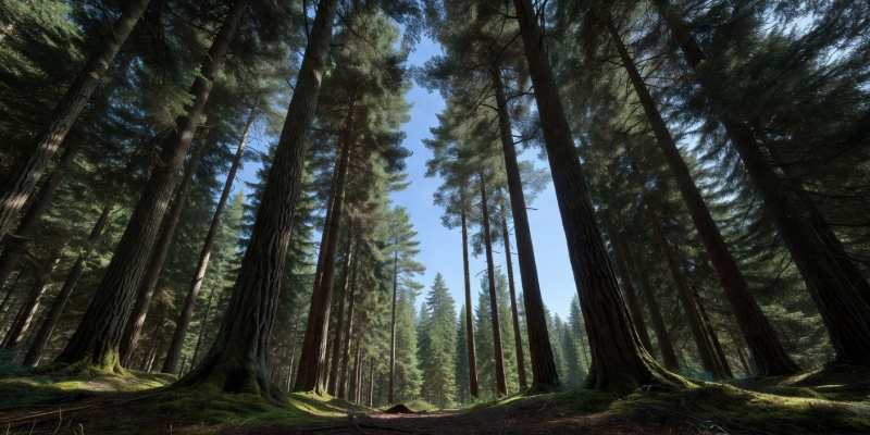 Tall pine trees reaching toward sky symbolizing transparency and privacy protection